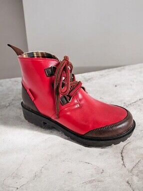 Alegria Ankle Boots 35 Cheri Ketchup Leather Lace Up Lug Sole Gorpcore Red Brown